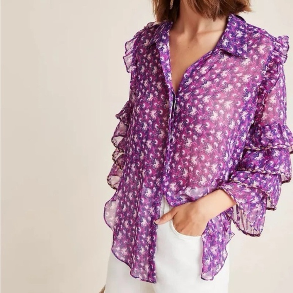 Misa Los Angeles Katie Purple Tiered Sleeve Blouse